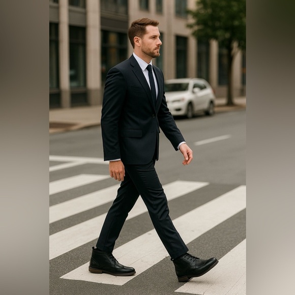 Men’s Black Dress Boots Wingtip Oxford Ankle Boots, Classic Lace-Up, Size 8 NWT - Picture 2 of 11